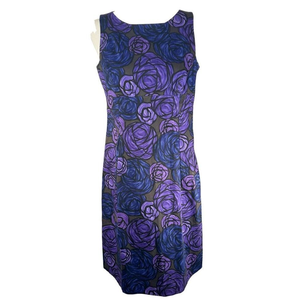 Theory Sz 10 Purple Paper Rose Sleeveless Sheath Dress